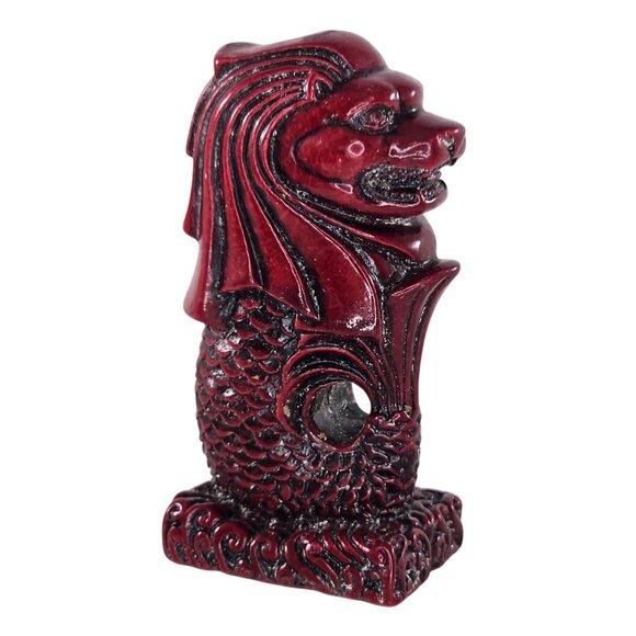 Merlion Statue Figurine Red & Black Resin Lion Fish Hybrid 3.4" Tall - Picture 1 of 8